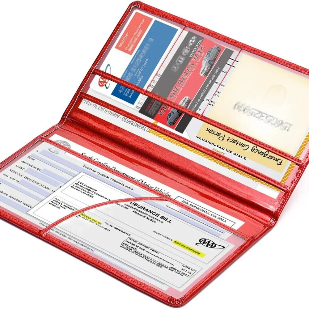 Car Registration and Insurance Card Holder,Glitter Leather Vehicle Glove Box Aut - Picture 5 of 7